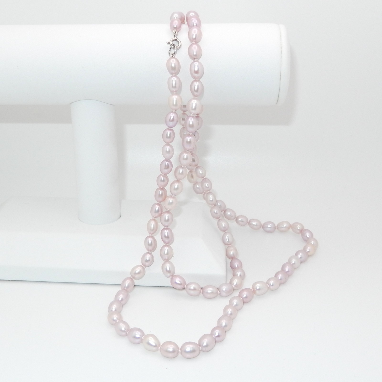 NWOT / Pink Freshwater Pearl Necklace / Sterling Silver Spring Ring Clasp / 36″