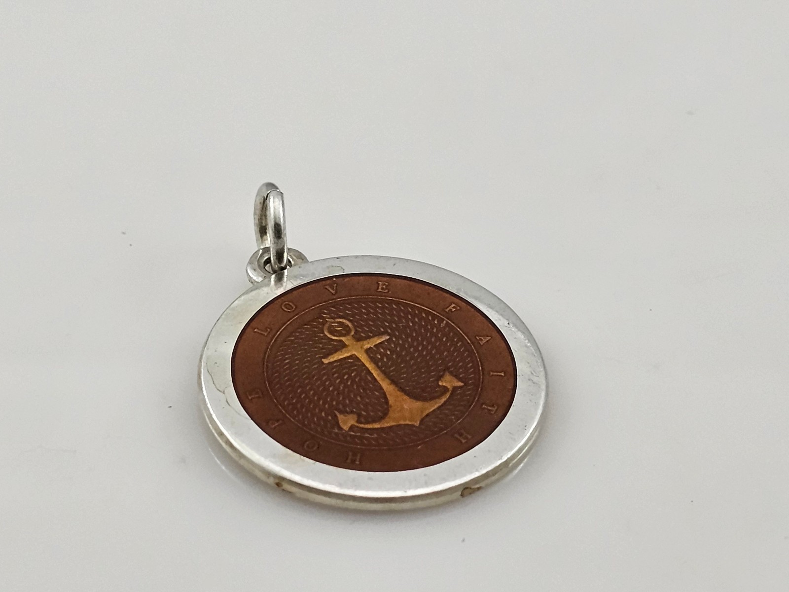 Anchor Hope Love Faith Gold Enamel 925 Sterling Silver Medal Pendant 27mm
