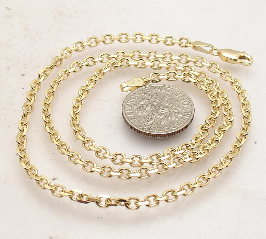 3mm Solid Diamond Cut Oval Cable Link Chain Necklace REAL 14K Yellow Gold