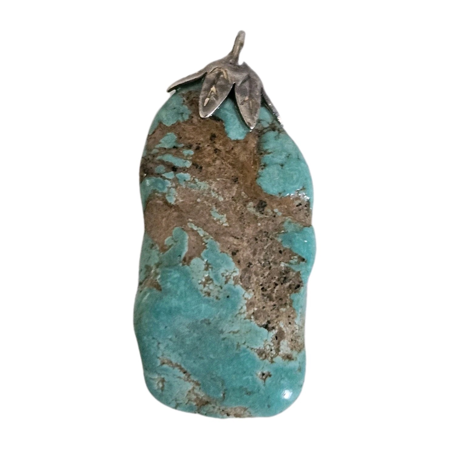 VTG Rough Green Turquoise Stone 1 3/8 x 5/8″ Pendant Southwestern Ethnic Jewelry