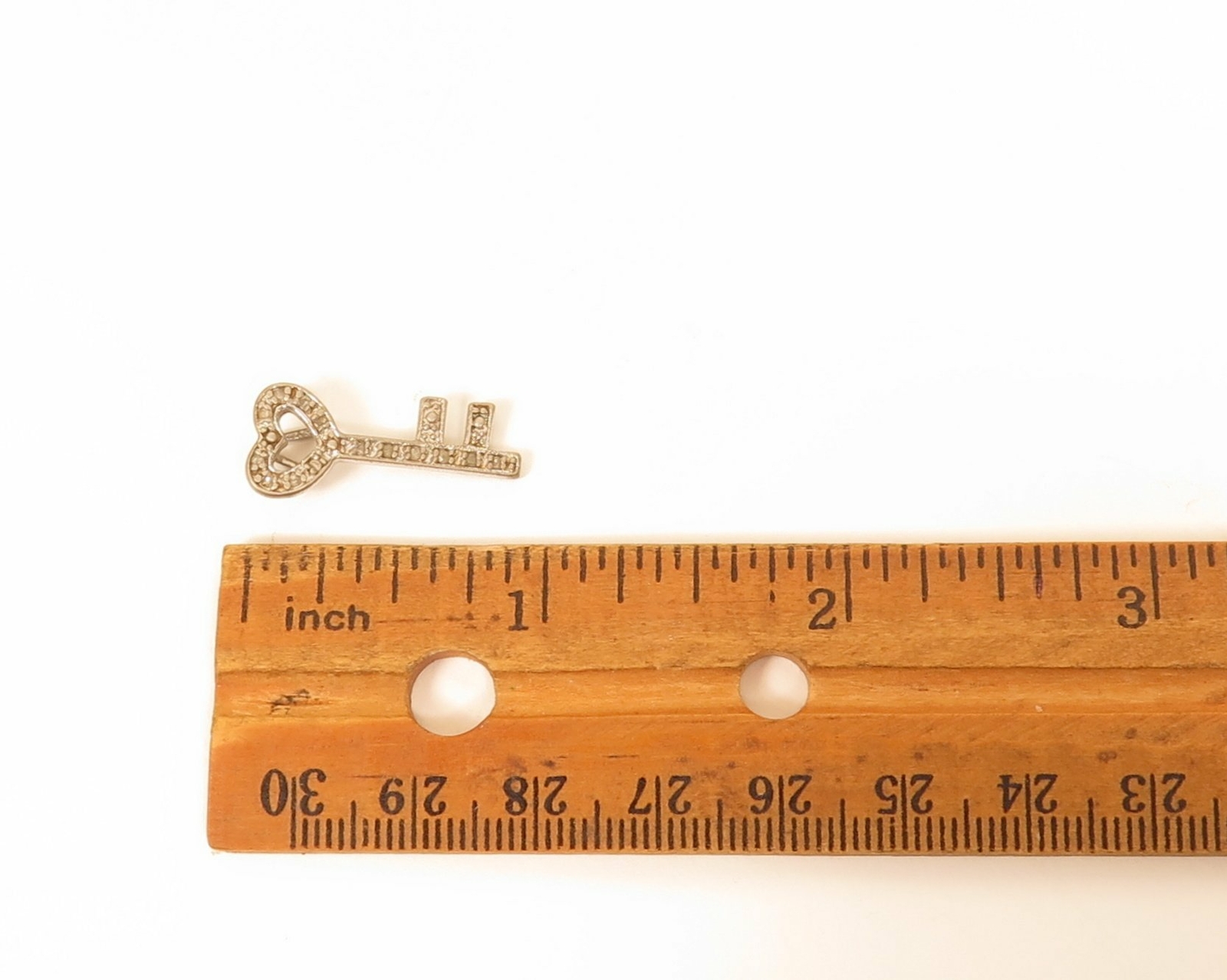 Antique Style Heart Key Sterling Silver Clear stone Necklace Pendant
