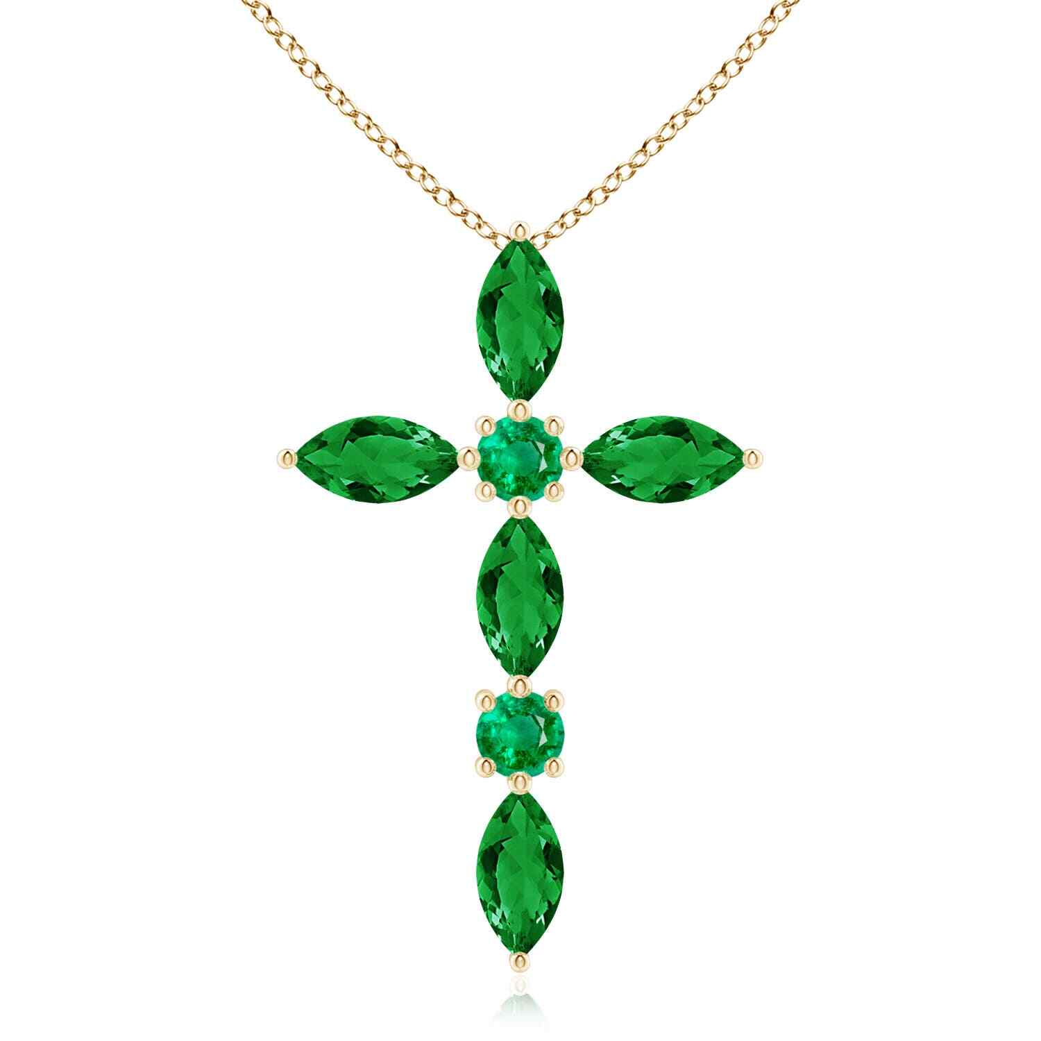 ANGARA Marquise and Emerald Cross Pendant in 14K Gold (Grade-AAA, Size-5×2.5)