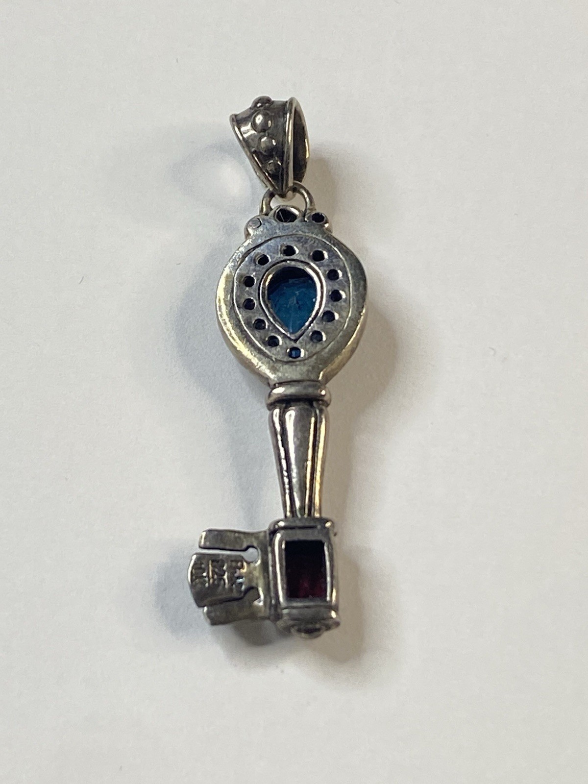 Samuel Benham Sterling Silver 18k Yellow Gold BJC Blue Heart Pink Key Pendant
