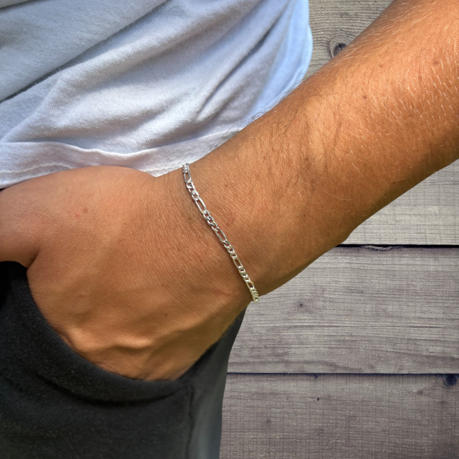 2.5mm Figaro Bracelet Link – Real Solid 925 Sterling Silver Or 14k Gold Vermeil