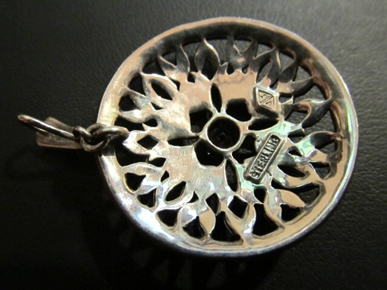 Judith Jack Sterling Silver Round Marcasite & Ruby Stone Center Pendant