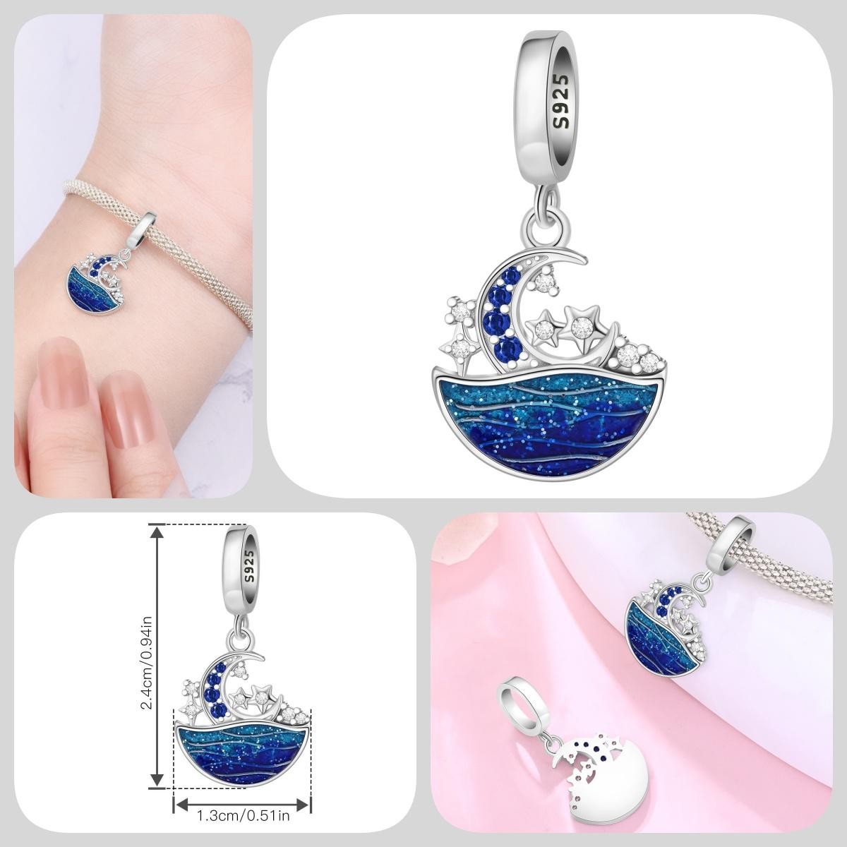 Blue Charm 925 Sterling Silver Ocean Pearls Betta Fish Pendant Birthday Party Gi