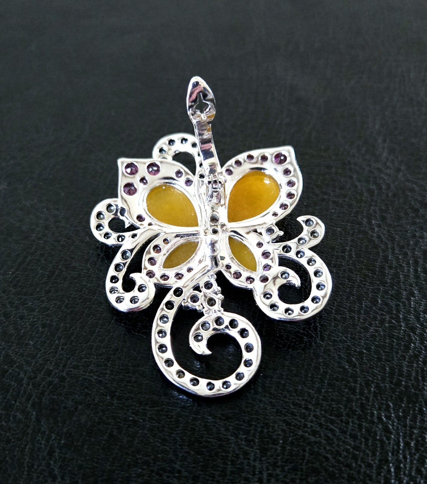 🦋BIG HONEY JADE, TANZANITE ++ 925 STERLING MULTI GEM BUTTERFLY ENHANCER PENDANT