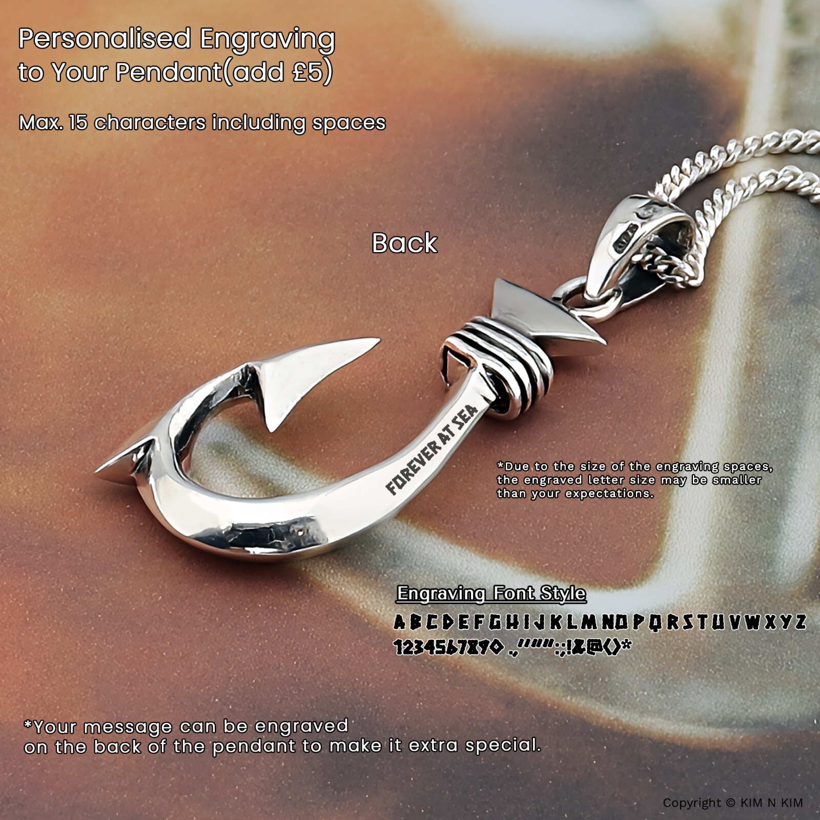 925 Sterling Silver Sacred Fish Hook Pendant Necklace, Nautical Necklace, Custom