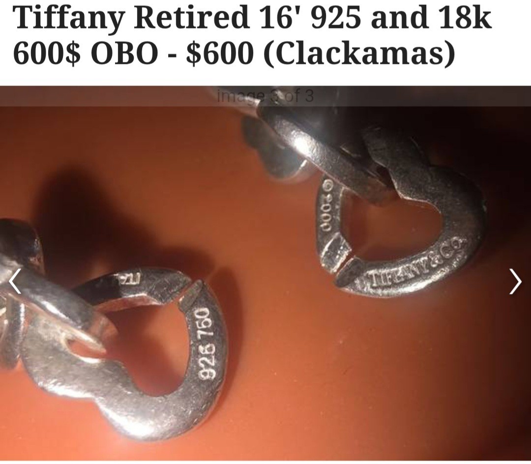 16in Tiffany RETIRED 925/18K Connected Heart Necklace