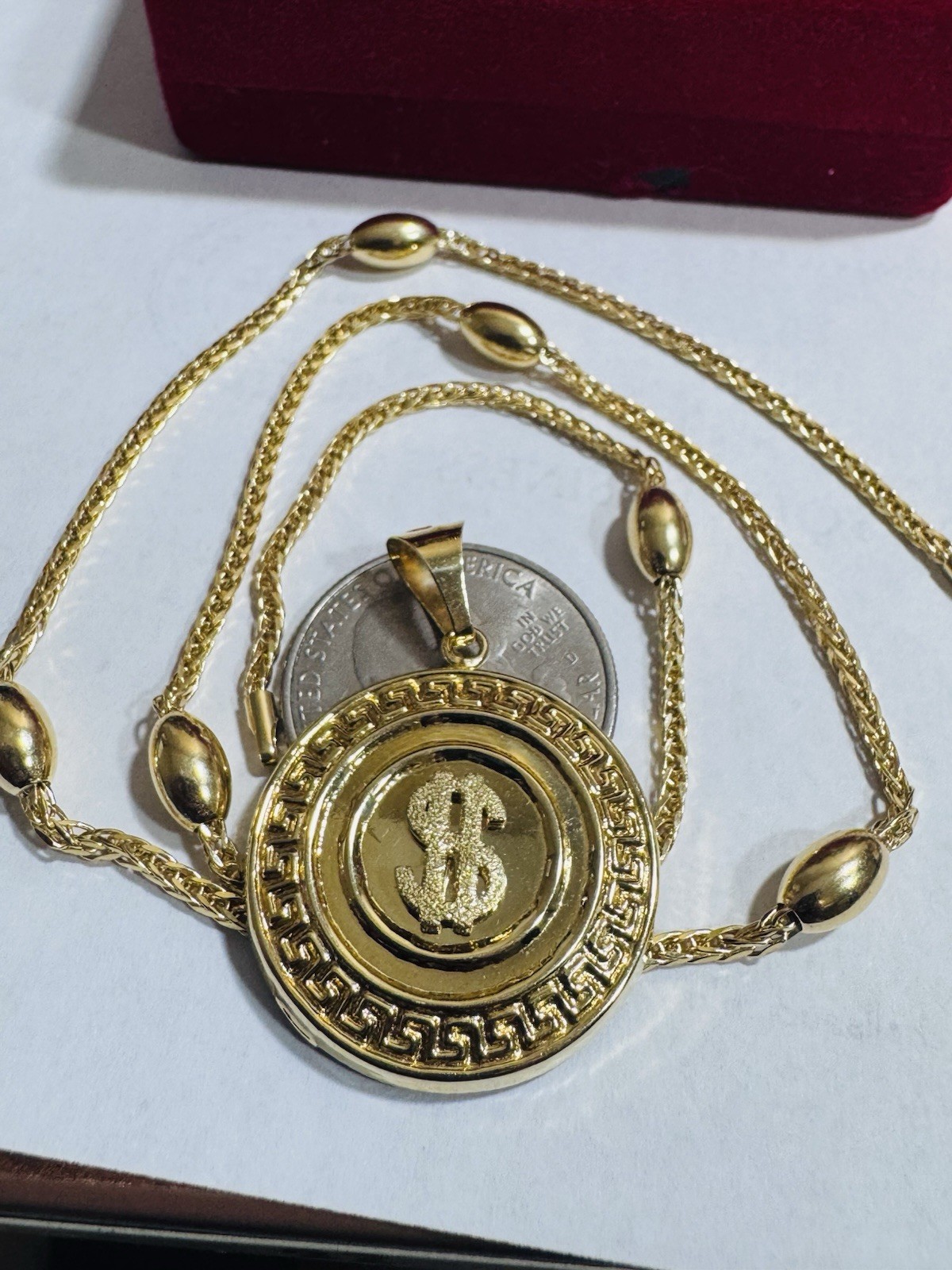 18K 750 Gold Oval Chain Dollar $ SET Necklace 17.6”/18” Long 9.6g 2.2mm WOMENS