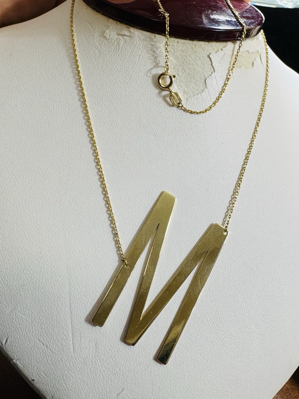 18K 750 Dubai Fine Gold Letter M initial Necklace 16.5/17.5” Long 1mm 5.2g