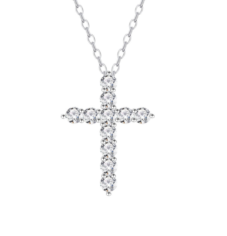 925 Silver Cross Choker Necklace with Natural Diamonds