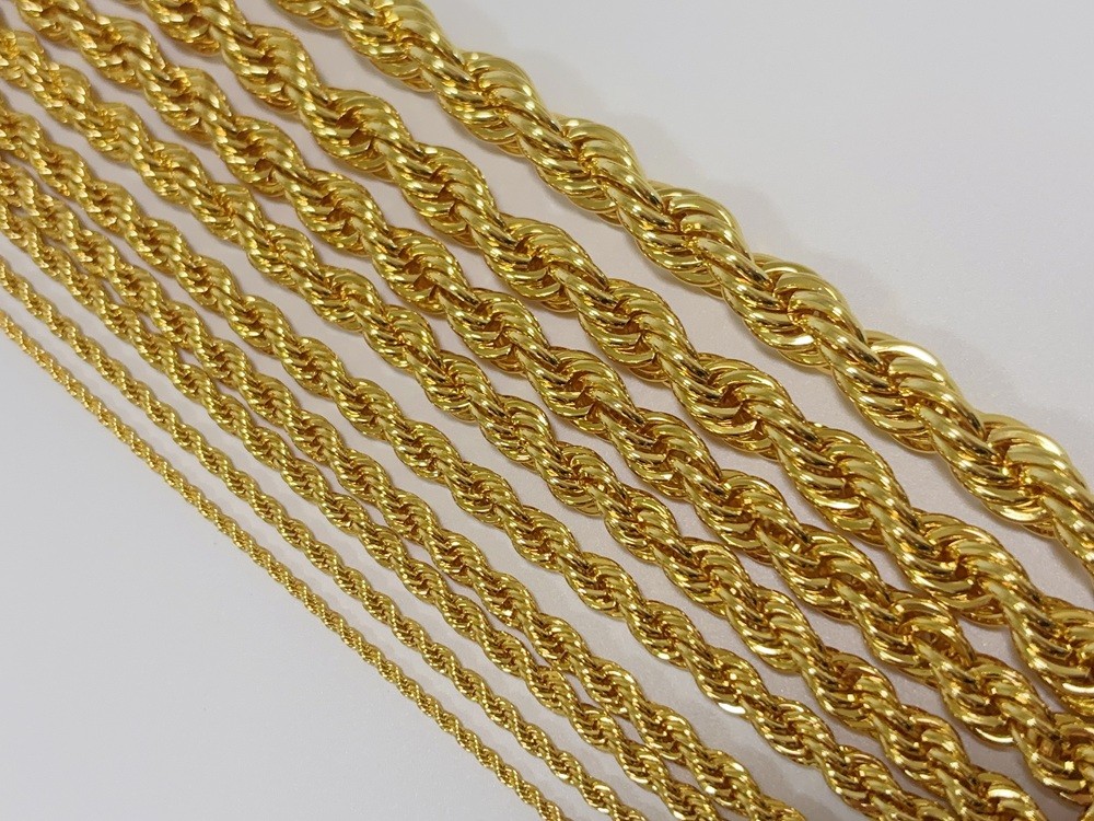 14K Yellow Gold Diamond Cut Rope 2mm-10mm Chain Link Bracelet 7″ 7.5″ 8″ 8.5″ 9″