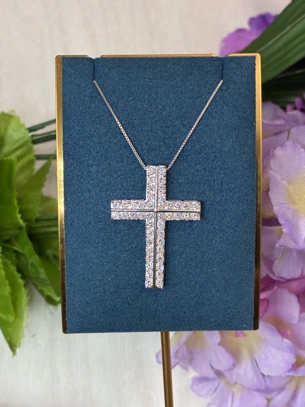 925 STERLING SILVER 2.00CTTW LAB GROWN DIAMOND CROSS PENDANT -18″