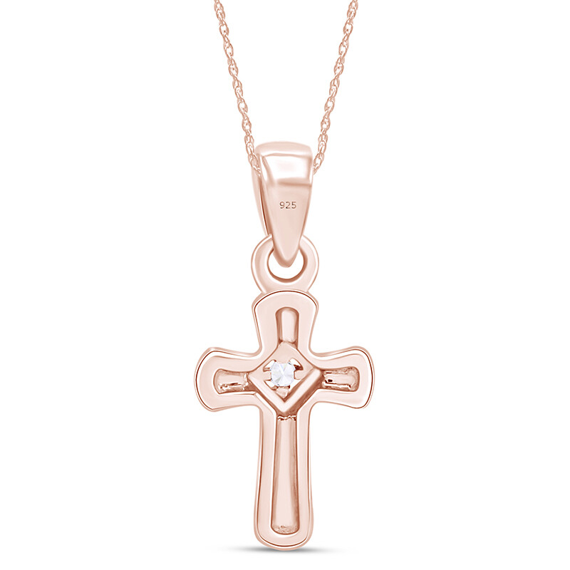 Sterling Silver Diamond Cross Pendant Necklace With Chain 16″