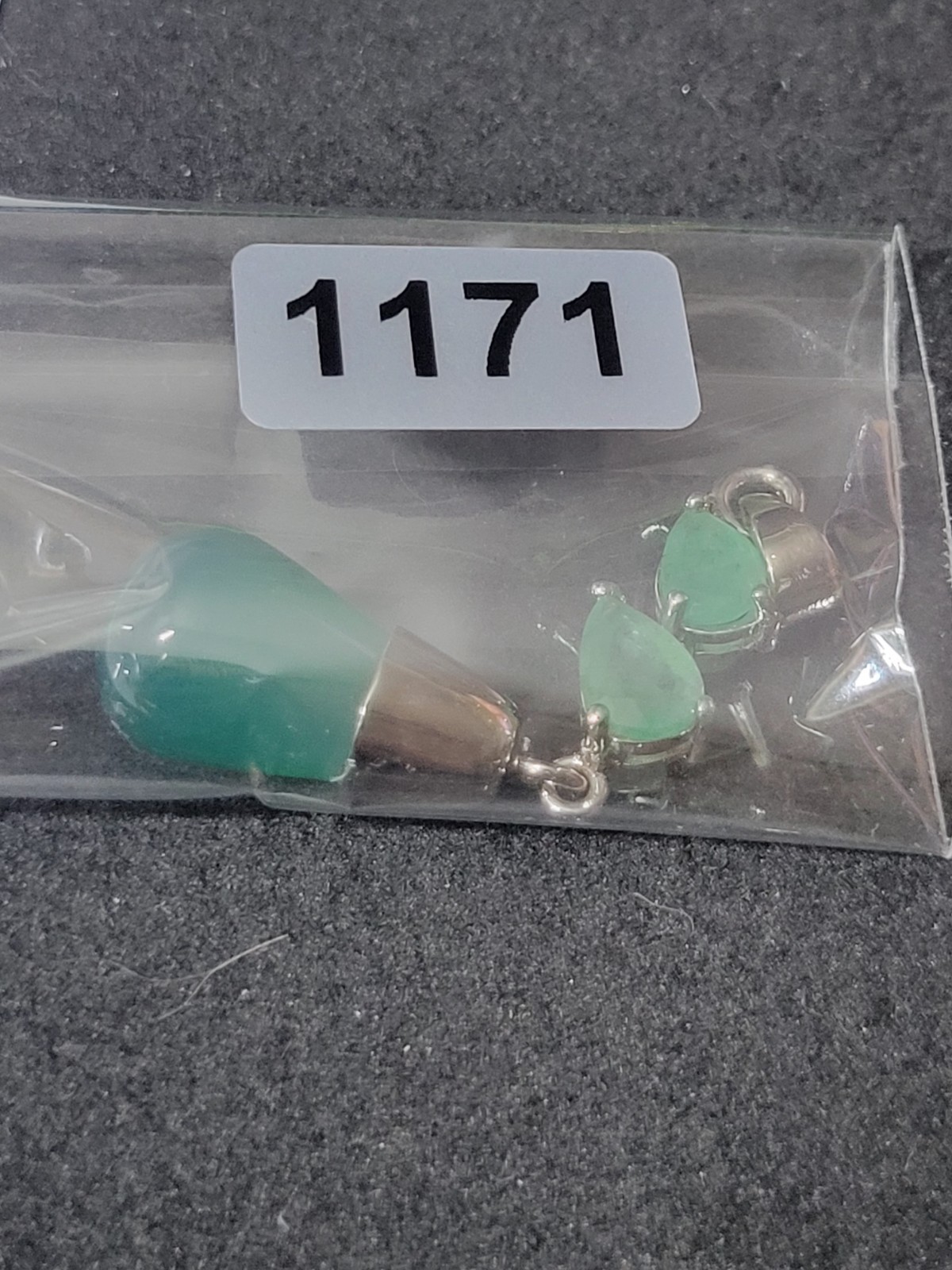 Green Agate & Emerald Dangle 925 Sterling Silver Necklace Jewelry Pendant 1171