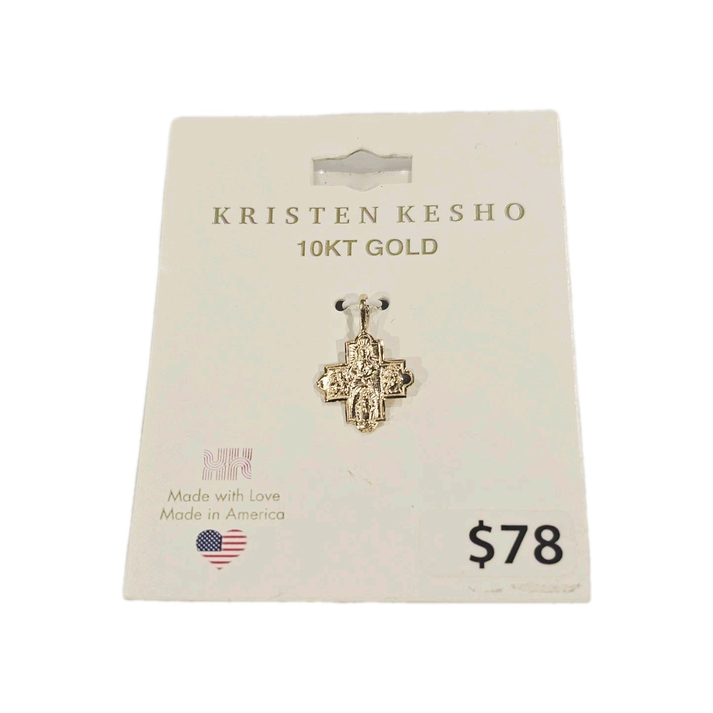 Kristen Kesho 10kt Yellow Gold Cross Charm Pendant NEW Made In USA