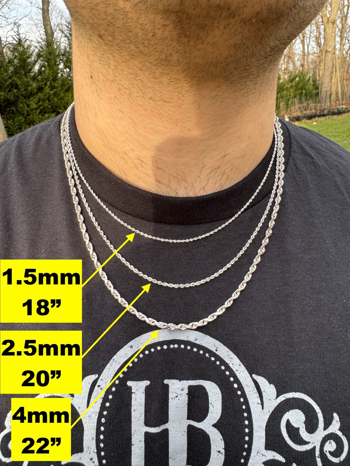 Solid 14k White Gold Men’s Women’s Real Rope Chain Necklace 1.5mm-4mm