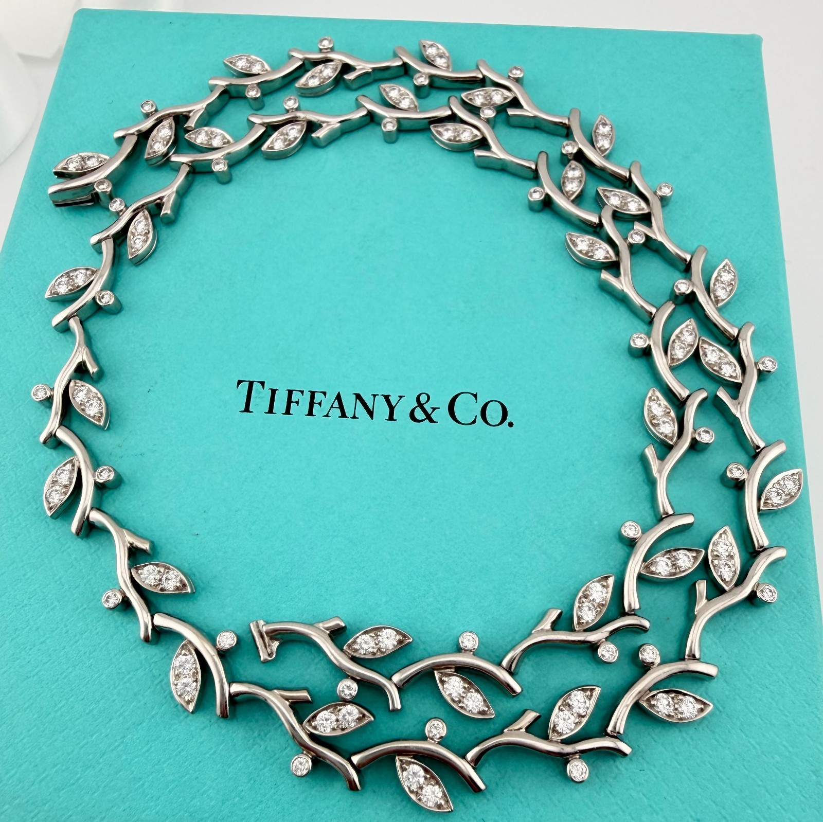Tiffany & Co. Garland Diamond Necklace Platinum +2.25ct +100 Diamonds 17in 52g
