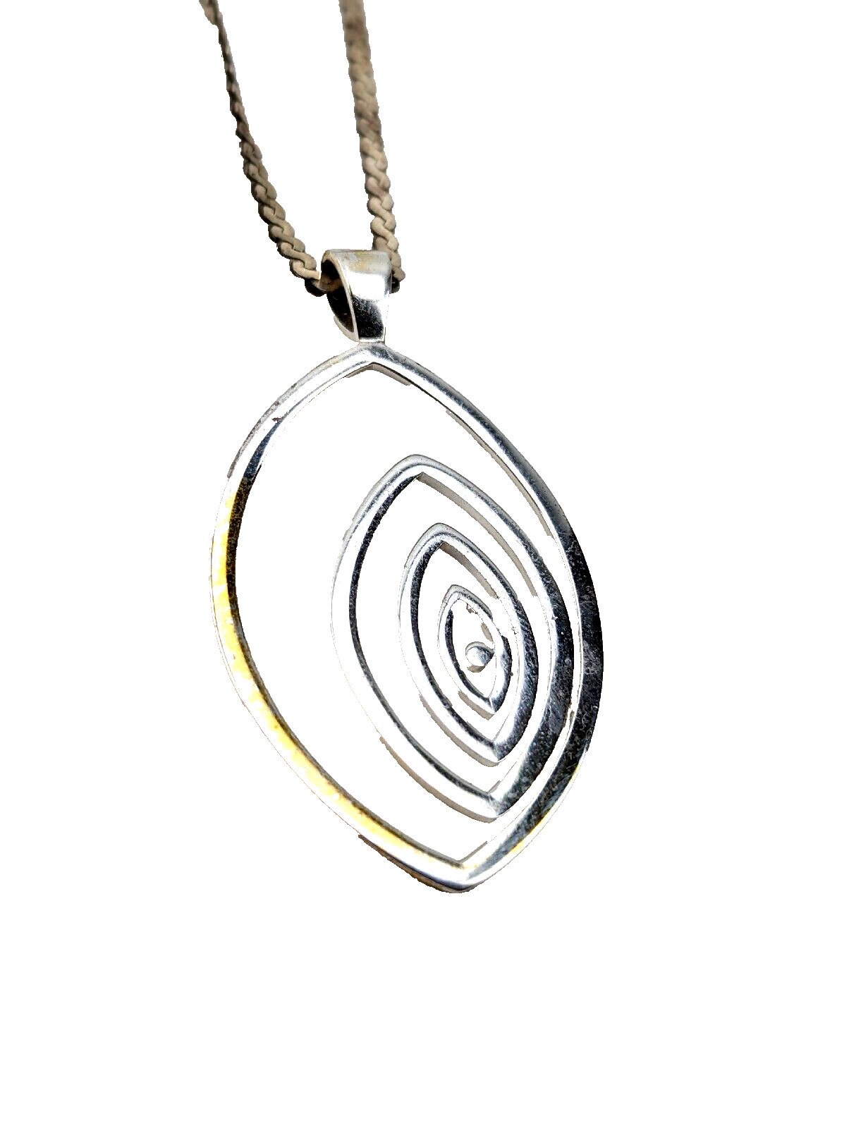 Signed 925 Sterling Silver Design Pendant 15″ Necklace Leaf Geometric Spiral Eye