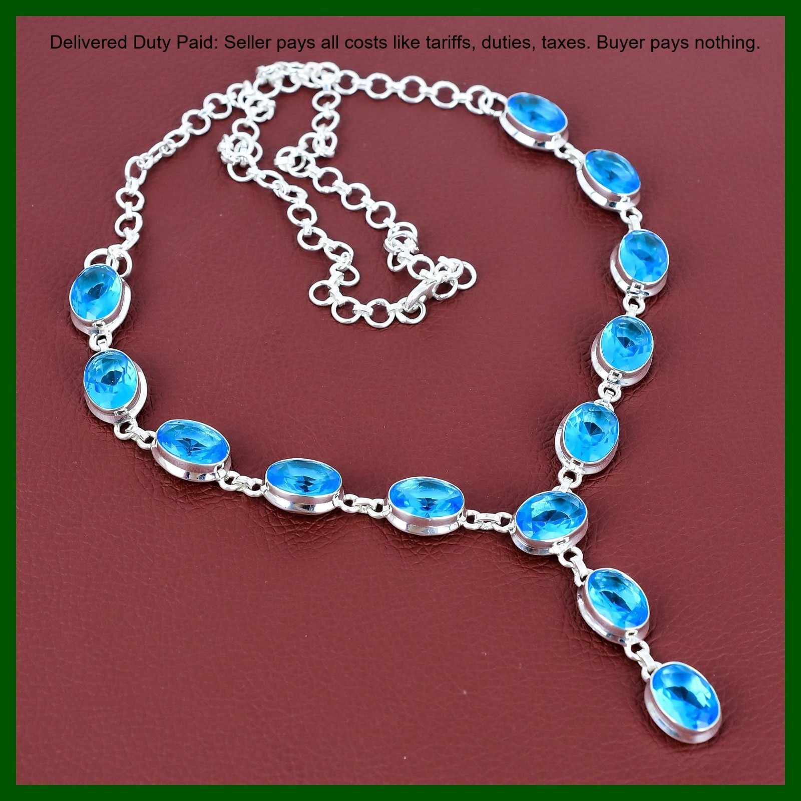 Valentines Sale 925 Silver Swiss Blue Topaz Stone Wedding Chain Trendy Necklace