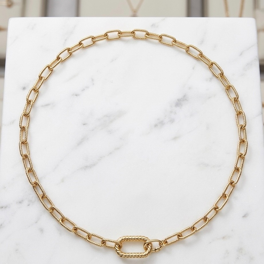 Technibond Paper Clip Oval Chain Necklace Enhancer 14K Yellow Gold Plated Silver