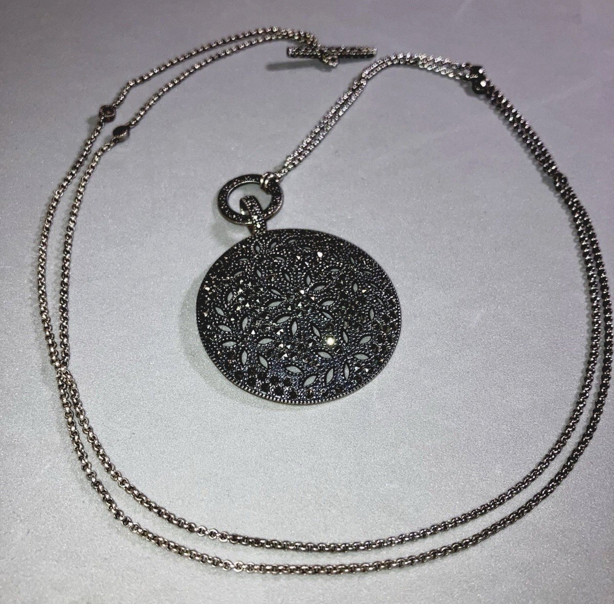 Vintage Judith Jack $285 Sterling Silver 925 Marcasite Dome Pendant Necklace 36”