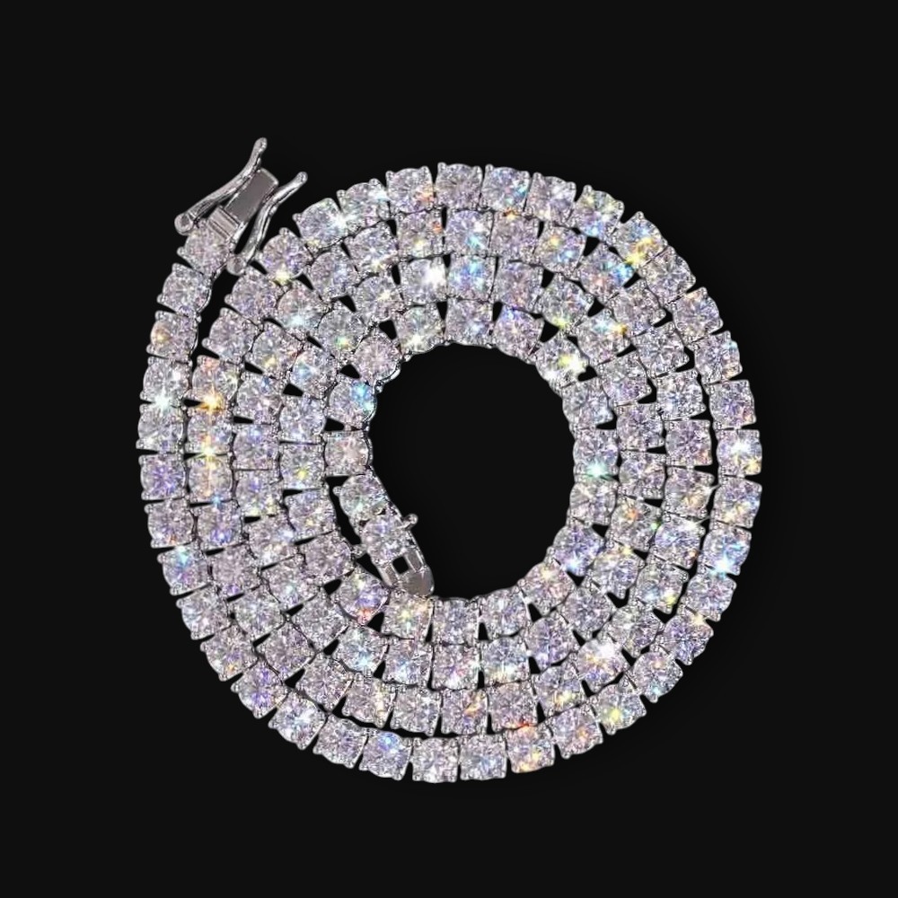 4mm Moissanite Tennis Chain 925 Sterling Silver Pass Tester Necklace 18-24″ Iced