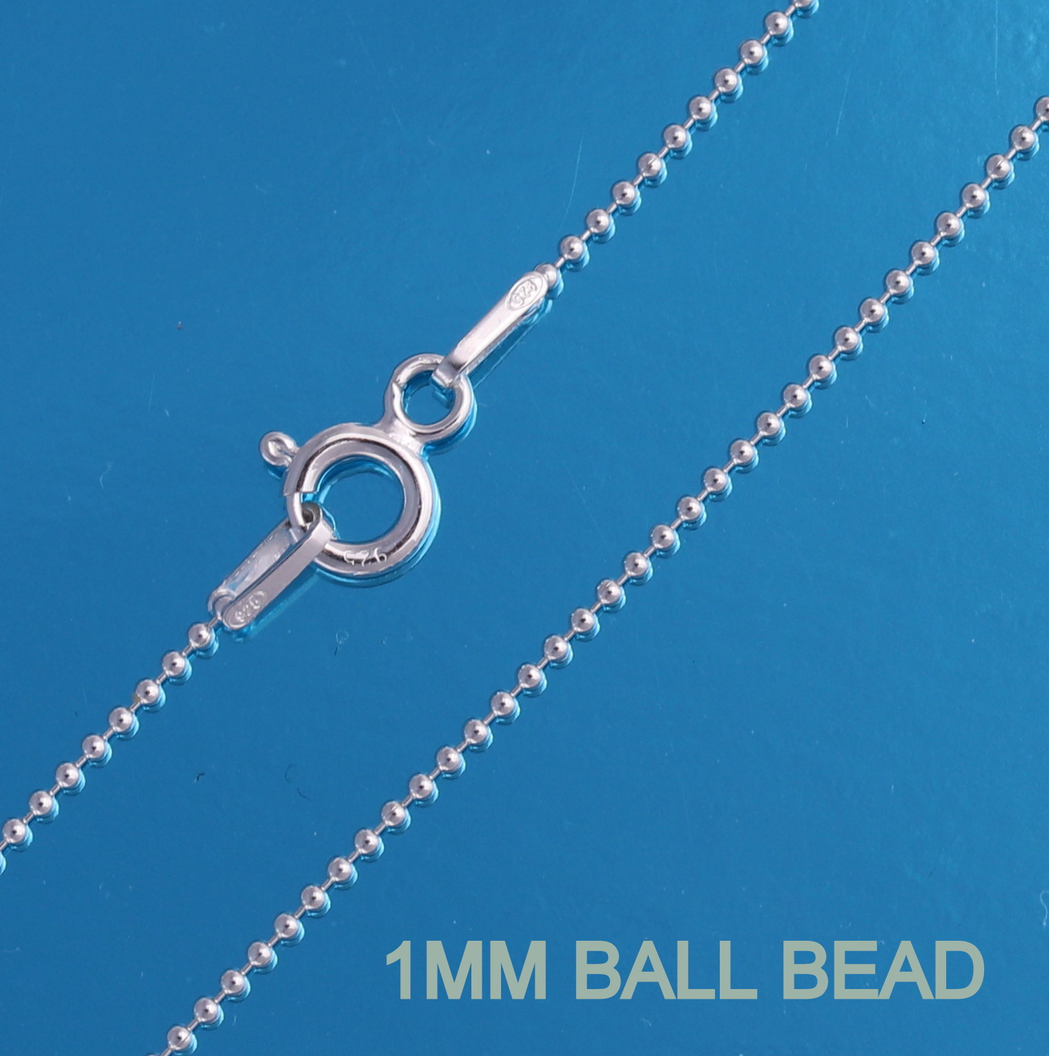 Solid 925 Sterling Silver 1mm Bead Ball Chain Necklace Various Lengths