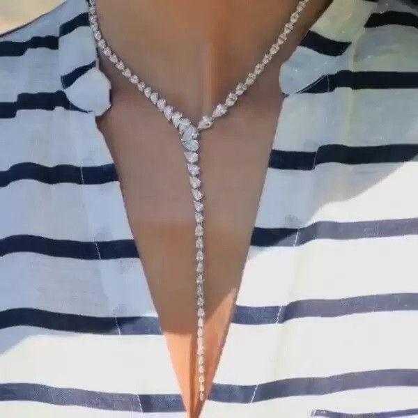 23.5 ctw Pear Cut Created Diamond 14K White Gold Plated Modern Tennis Necklace