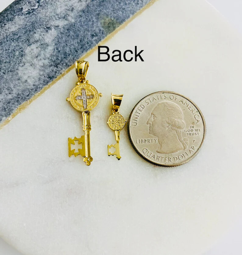 14K Solid Gold Saint Benedict Key Pendant, Real Gold Saint Benedict Key – PT0738