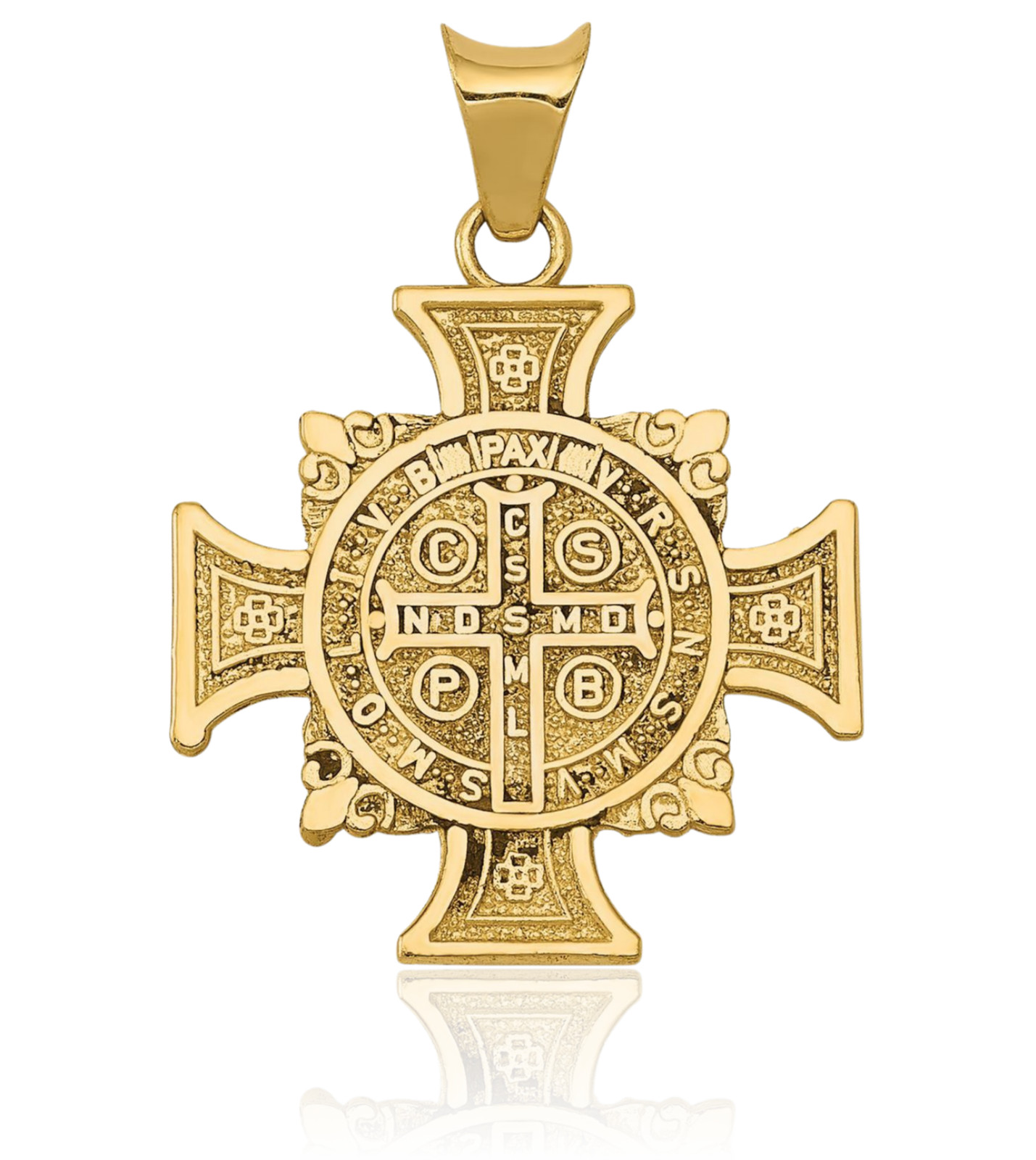 14K Yellow Gold Medium Saint Benedict Medal Pendant Necklace 25.5mm 1 inch