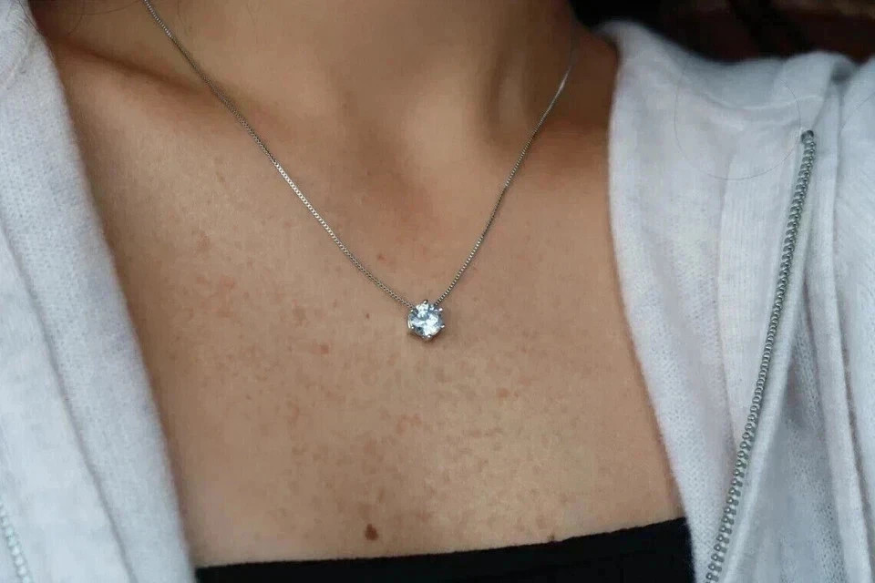 3CT Lab Created Round Cut Diamond Solitaire Pendant 14k White Gold Plated