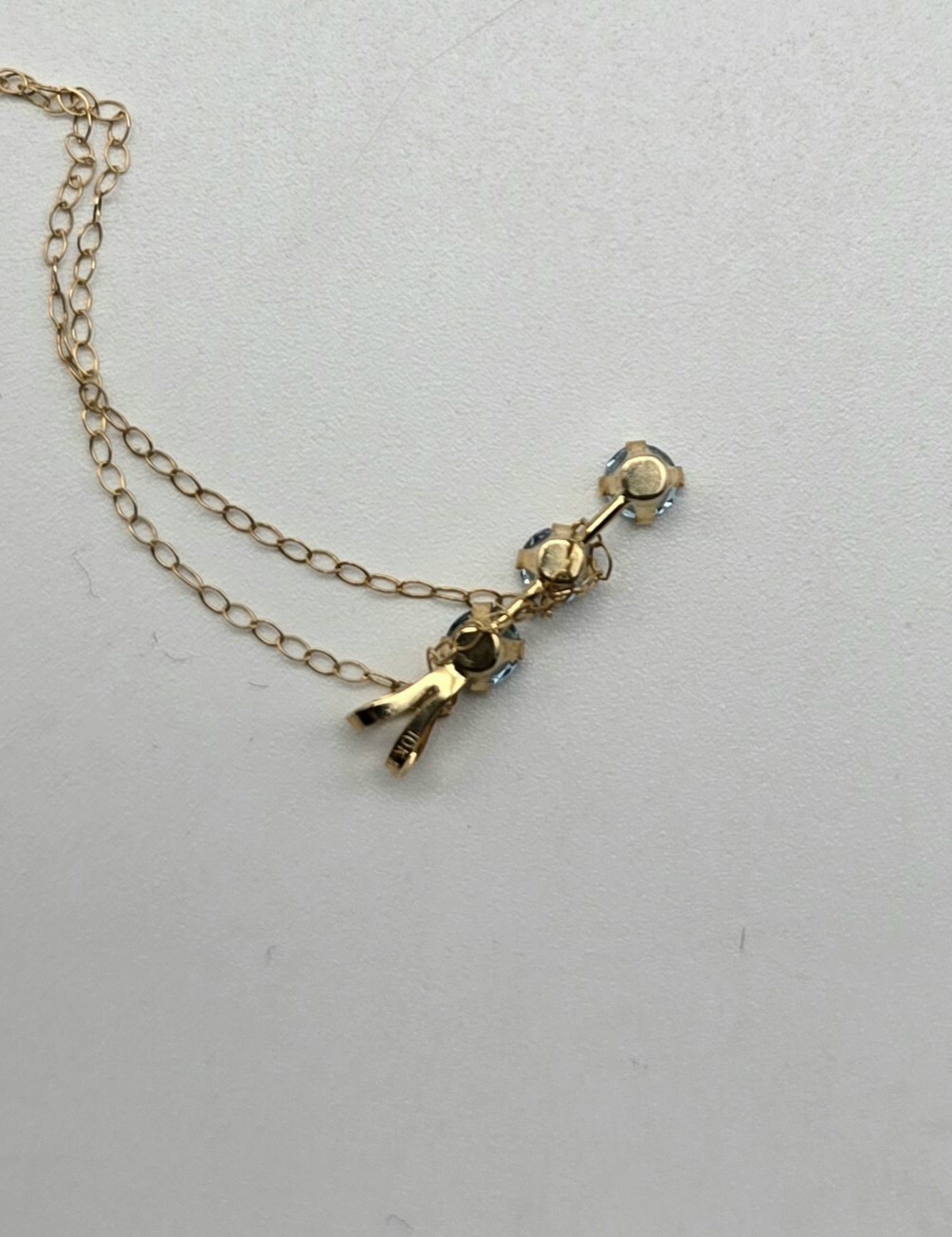 Pretty Blue Topaz 10k Gold Necklace, Dainty & Thin, 17″, New In Box, .31 G Total