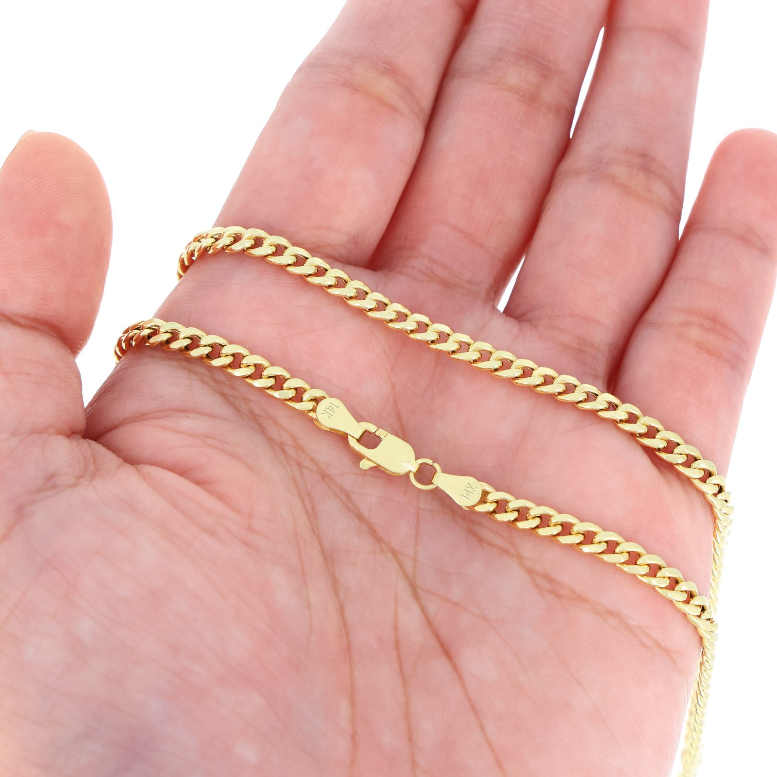 14K Yellow Gold 4mm Miami Cuban Lightweight Chain Necklace Men Women 16″-30″