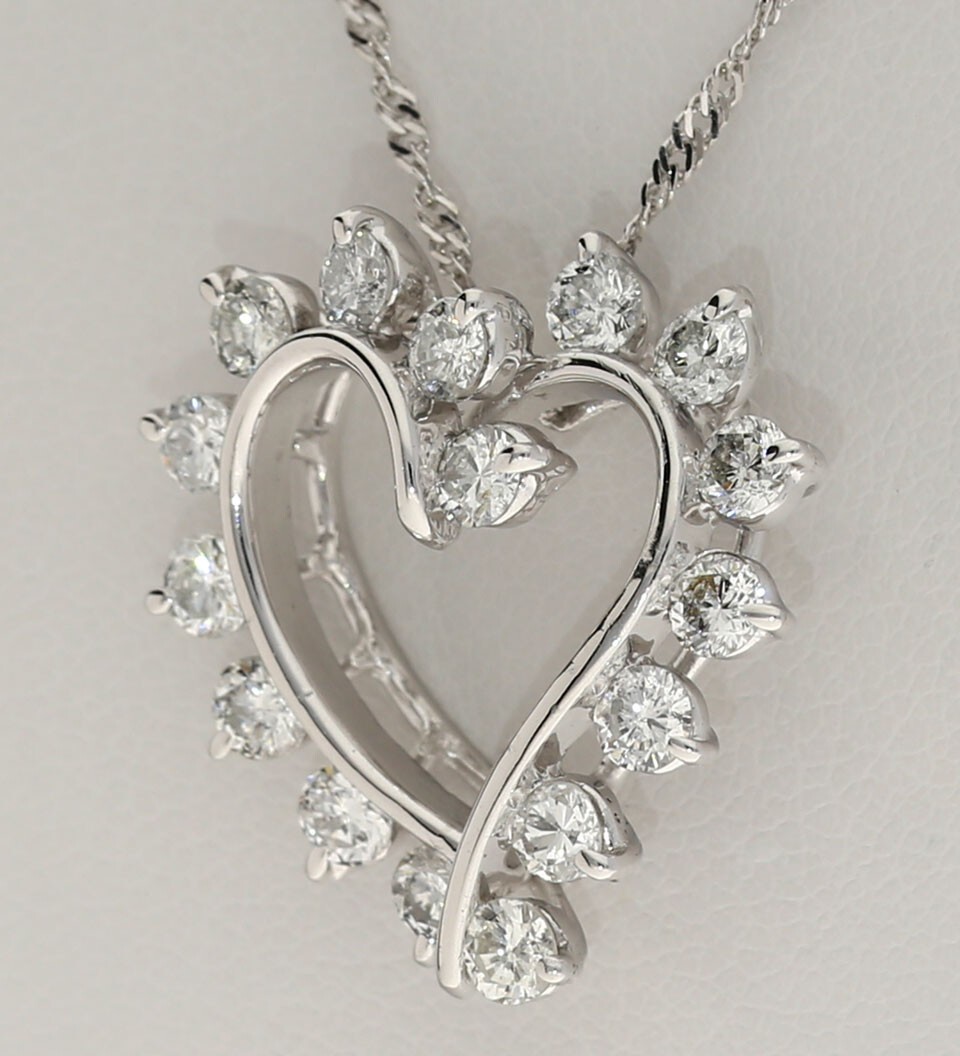 Diamond Heart Pendant Necklace 1.45CT 14K WG 18” Chain