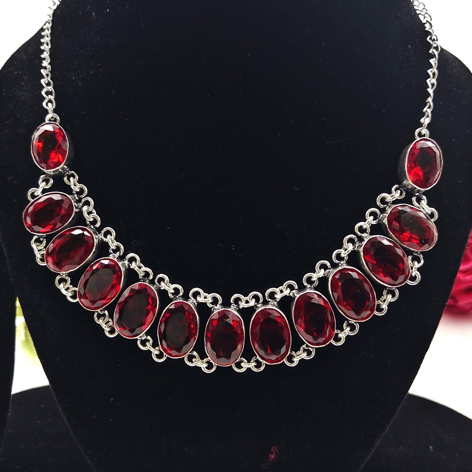 Red Garnet Gemstone 925 Sterling Silver Jewelry Necklace Size-17-18″
