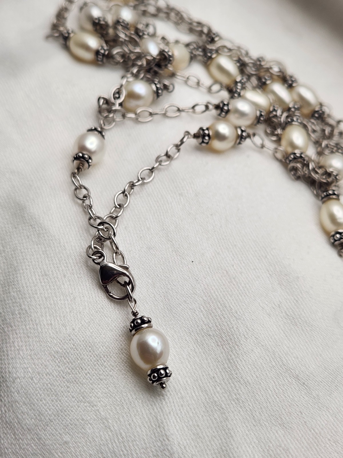 Set Of Two 32″ Honora Silver And Pearl Station Necklaces Signed 925