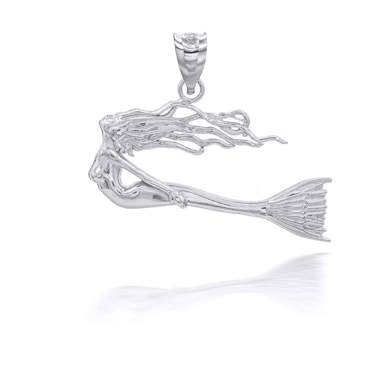 Gold Swimming Mermaid Pendant Necklace ( Available In Yellow/Rose/White)