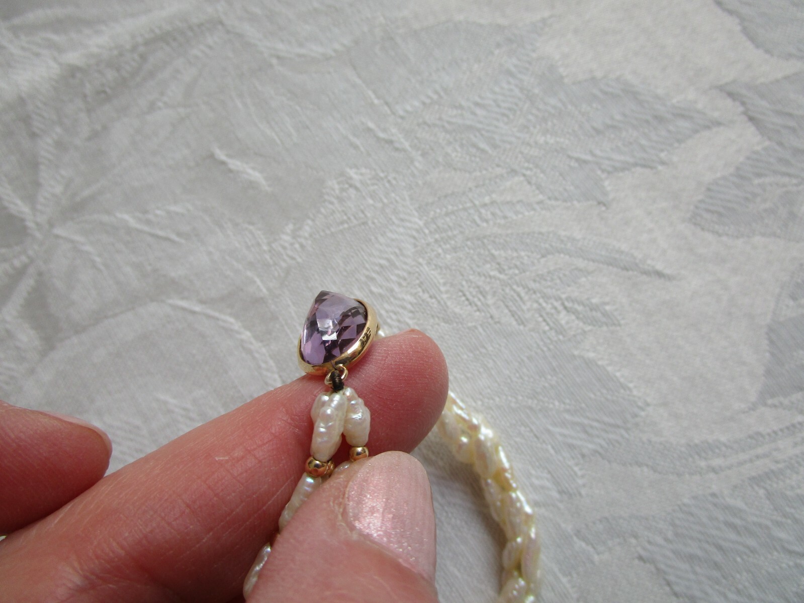 Vintage 14K Yellow Gold Amethyst Pearl Necklace 30″ L Excellent