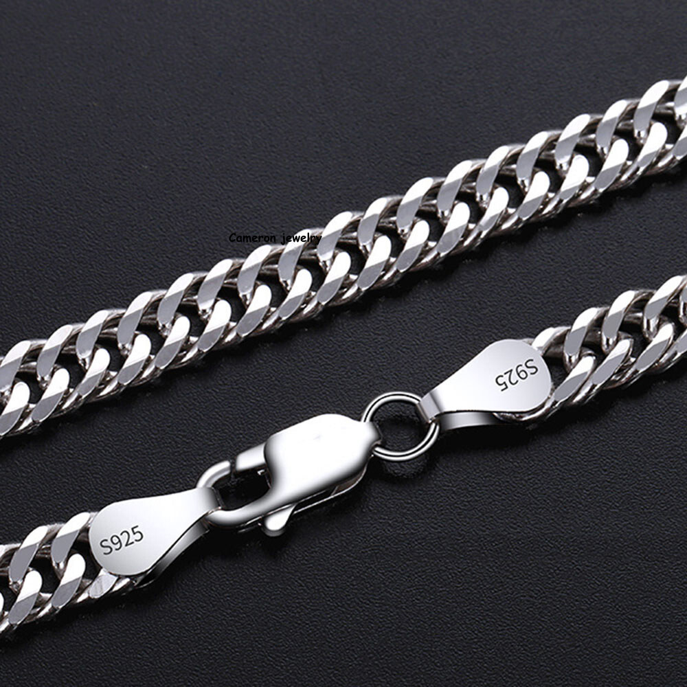 Pure S925 Sterling Silver Chain Men Women 2-5mm Cuban Curb Link Necklace 16-28in
