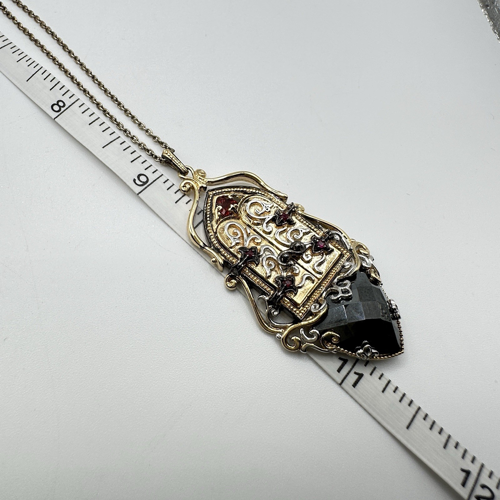 Michael Valitutti Sterling Silver Garnet Black Gemstone Opening Door Pendant 18”