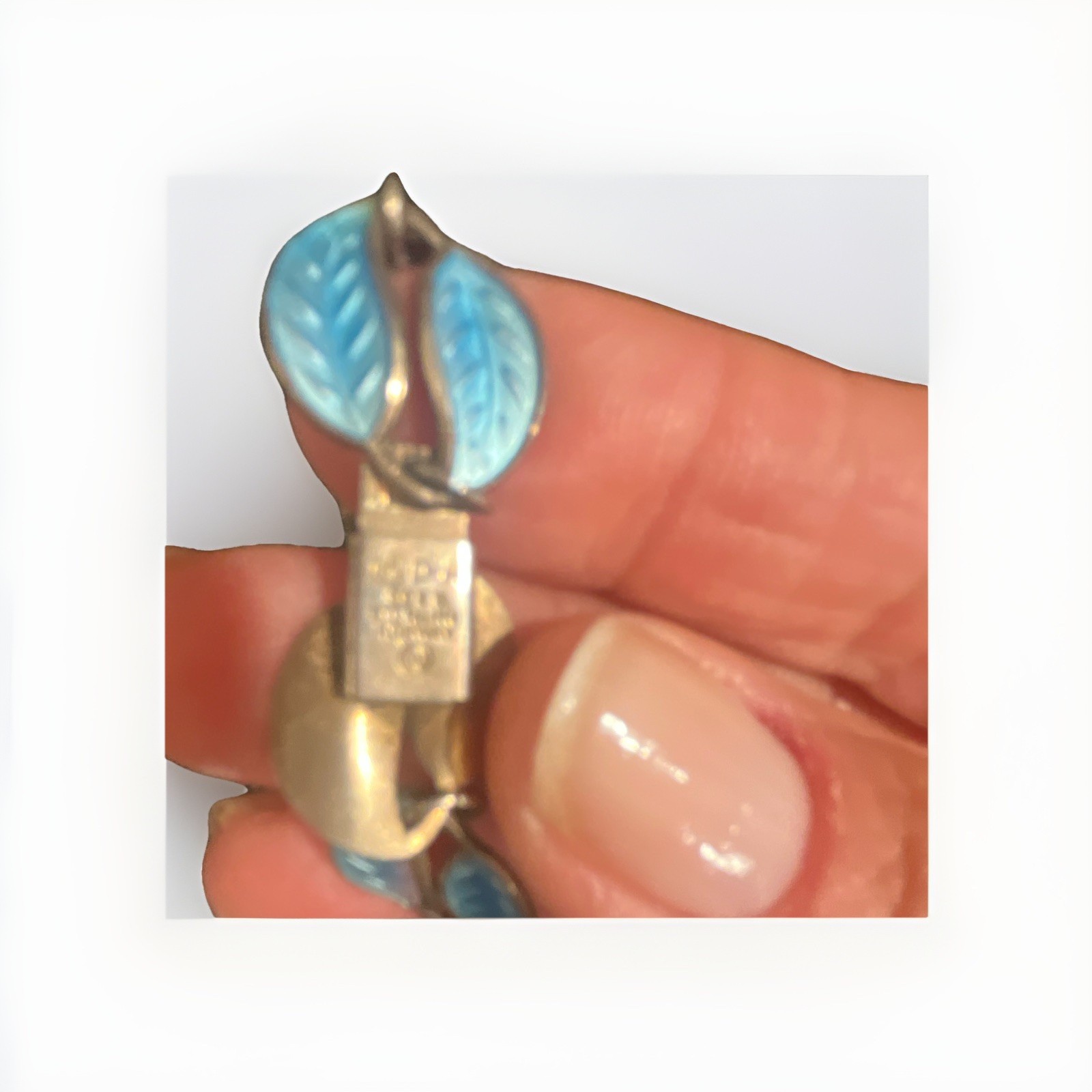 David-Andersen 925 Sterling Silver Blue Enamel Leaf Bar Link Toggle Choker