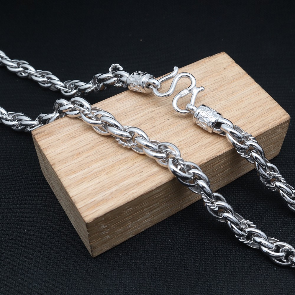 Pure S925 Sterling Silver Chain Men 8mm Wave Toggle Link Necklace 57-58g 23.6in