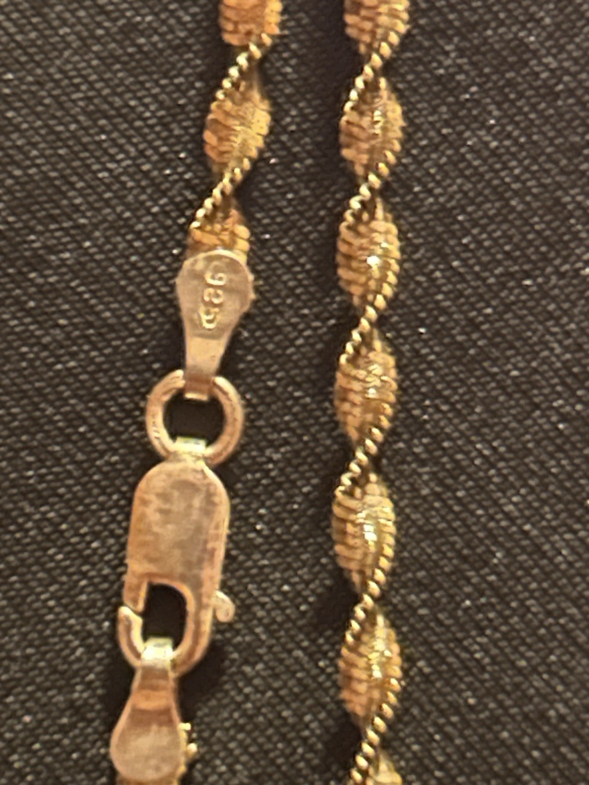 925 Yellow Gold Rope Chain Necklace, Sterling Silver Base, No Stone, Lobster