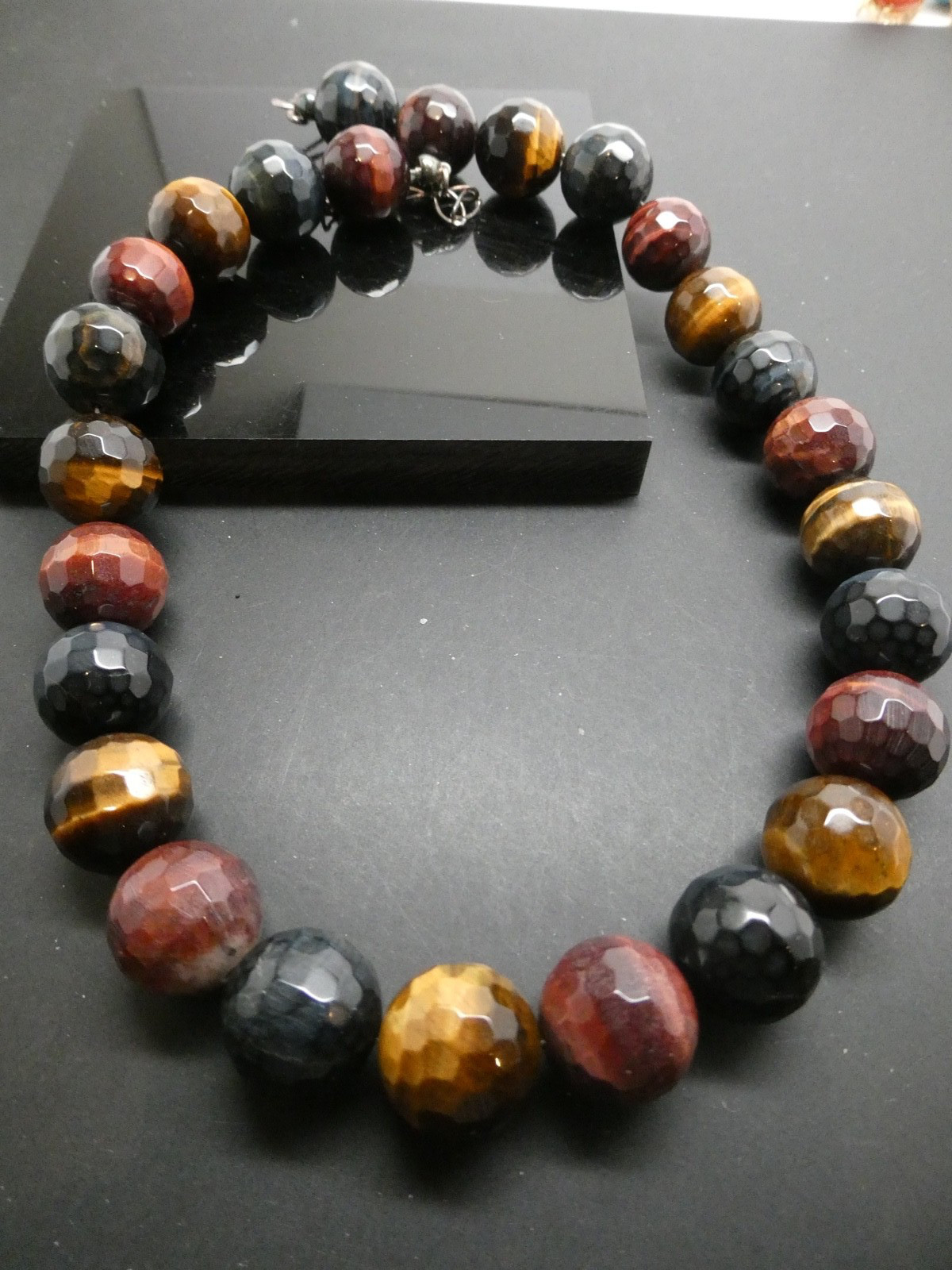 Jay King DTR 16mm Faceted Red Blue Brown TIGER”S EYE Sterling 925 Necklace 21″