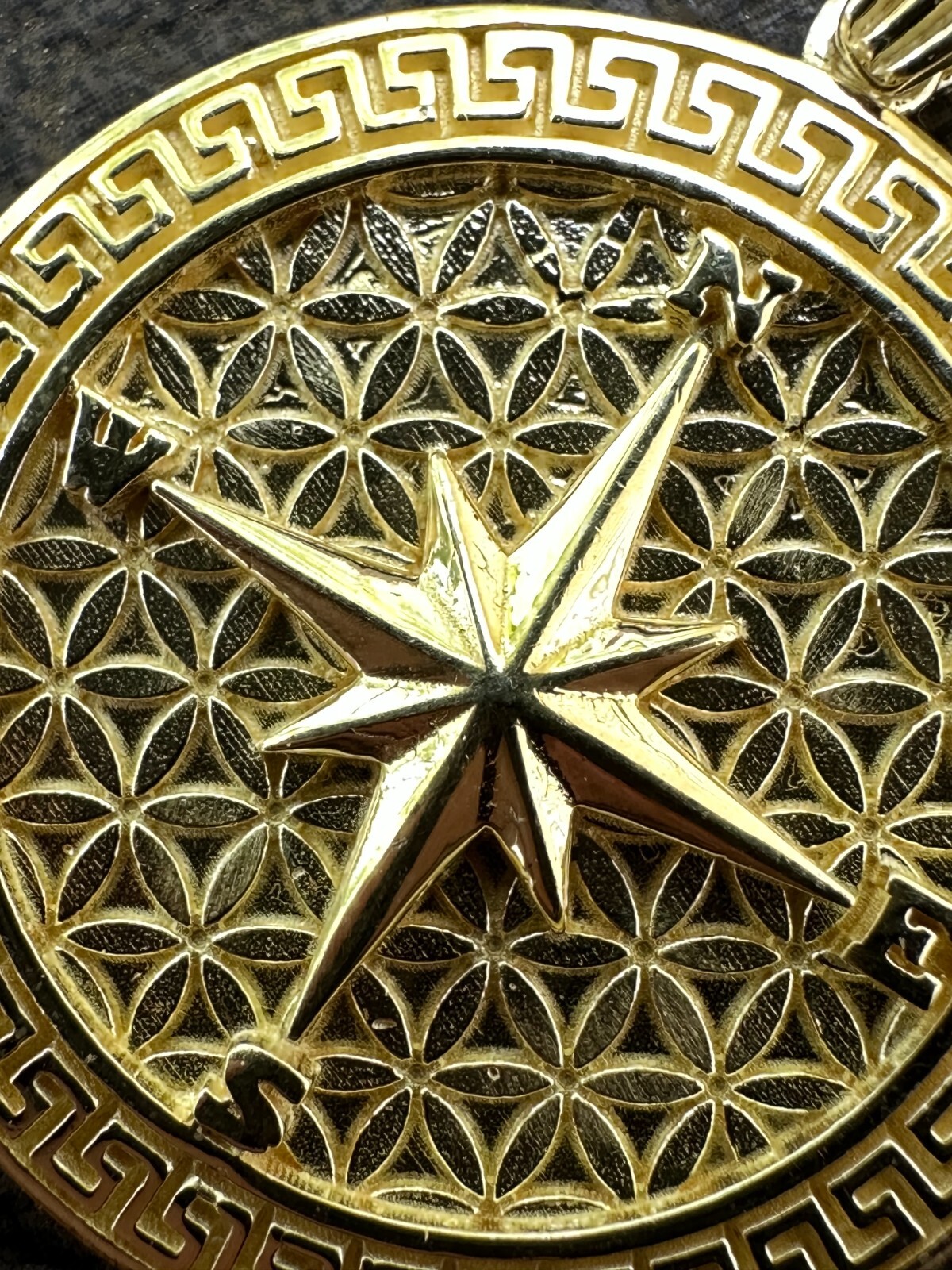 Real 925 Silver / 14k Gold Plated North Star Compass Medallion Pendant Necklace
