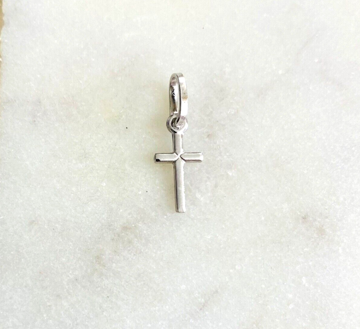 14K White Solid Gold Small Cross 18mm x 6 mm / 14K Solid Gold 0.7″ Cross- PT143W