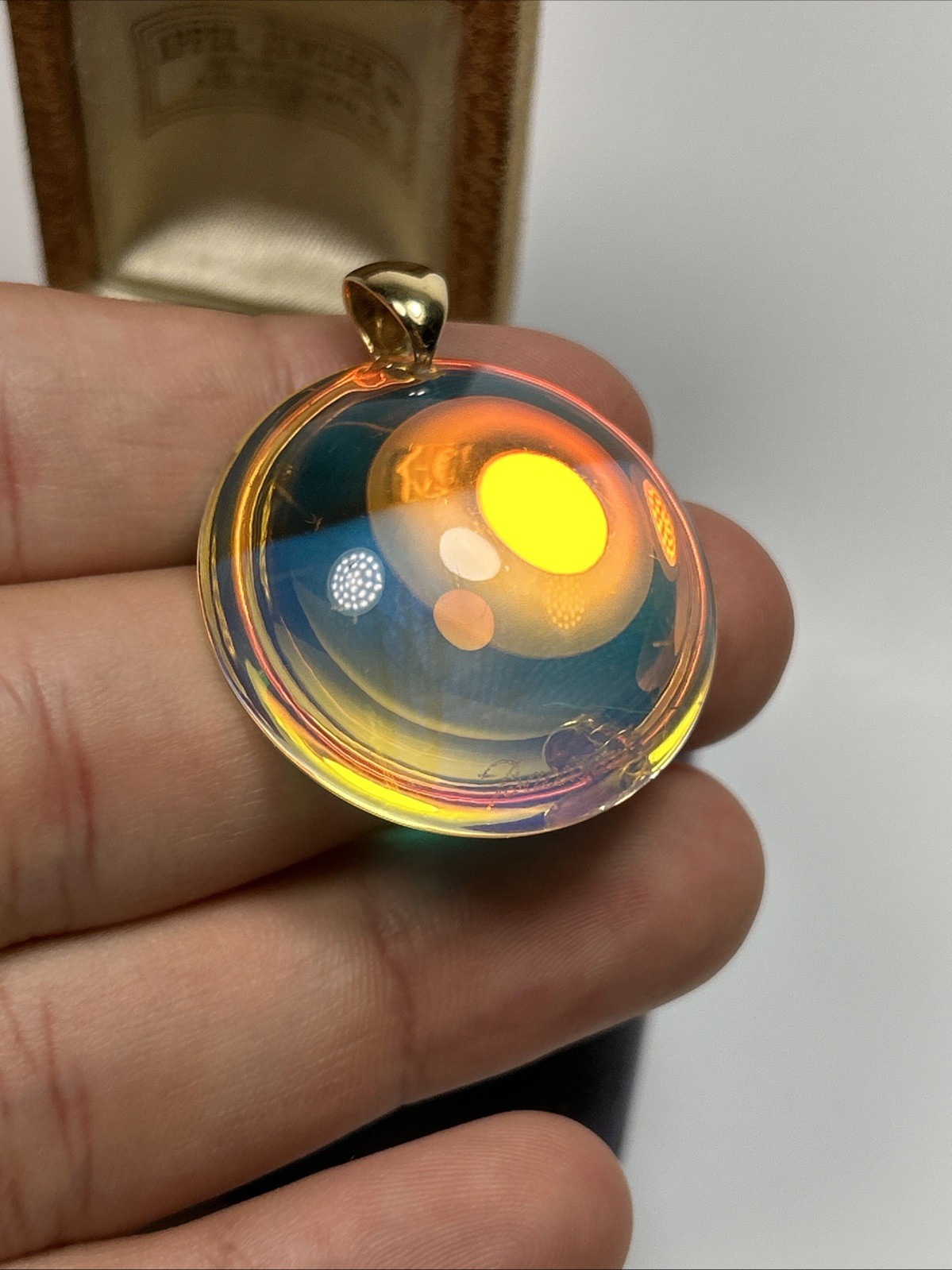 Baccarat Eclipse 18k Yellow Gold Bail Round Rainbow Crystal Pendant