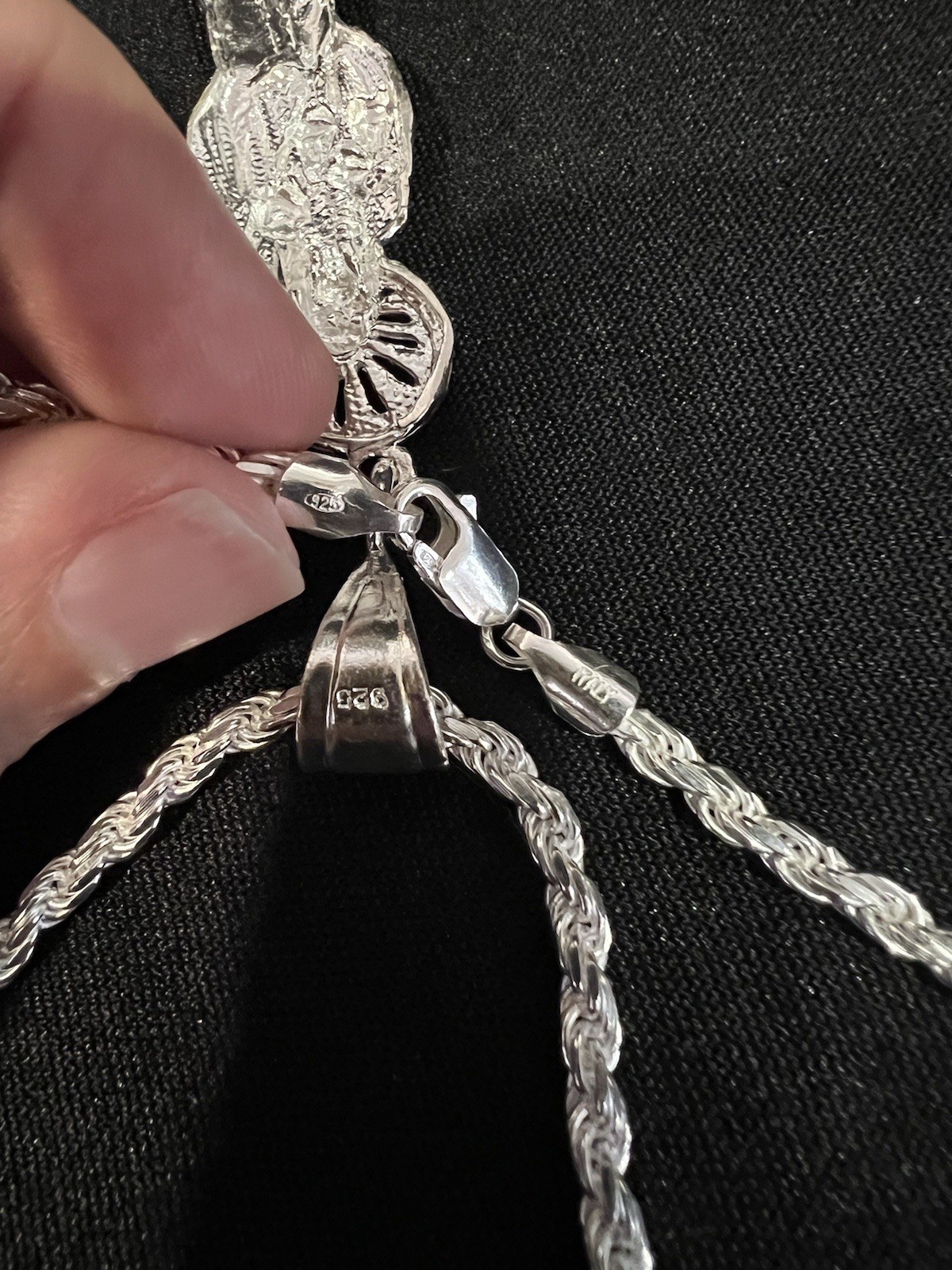 925 Sterling Silver Mens Womens Santa Muerte Grim Reaper & Rope Chain 20 26 30